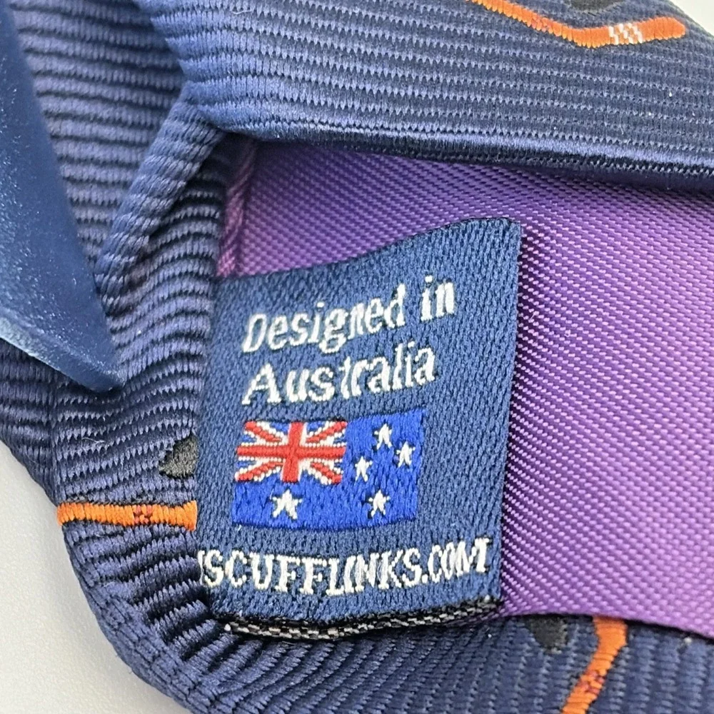 AusCufflinks Necktie Mens OS Blue Hockey Stick Puck Sporty Hand Stitched NWT